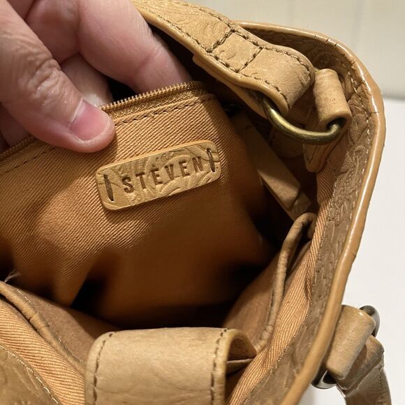 Steven By Steve Madden Embossed Floral Tan Leather Crossbody Bag Western Boho - Picture 11 of 13